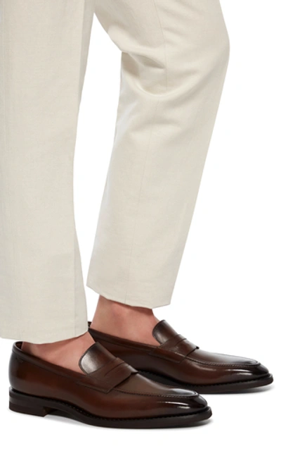 Shop Bally Score Leather Penny Loafers In Brown