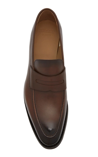 Shop Bally Score Leather Penny Loafers In Brown