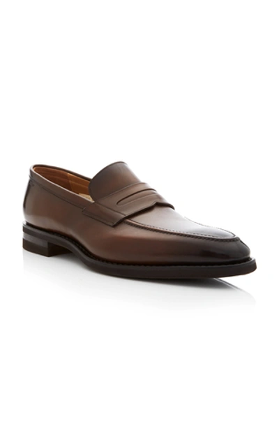Shop Bally Score Leather Penny Loafers In Brown