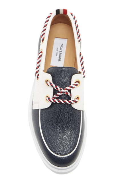 Shop Thom Browne Textured Leather Boat Shoes In Navy