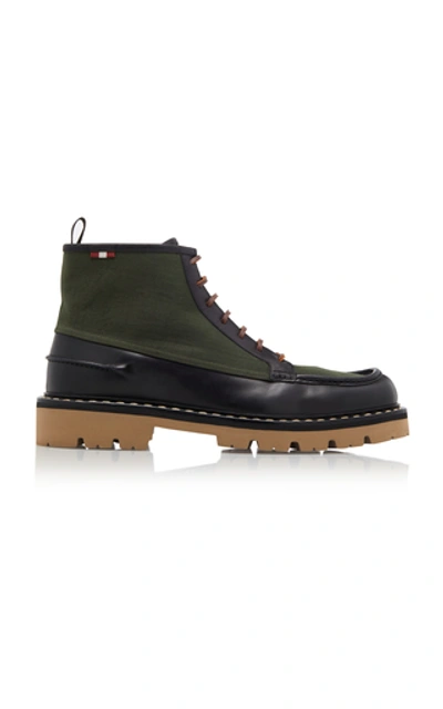 Shop Bally Lysius Canvas-paneled Leather Ankle Boots In Green