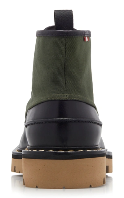 Shop Bally Lysius Canvas-paneled Leather Ankle Boots In Green