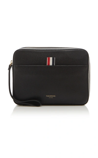 Shop Thom Browne Leather Wrist Strap Dopp Kit In Black