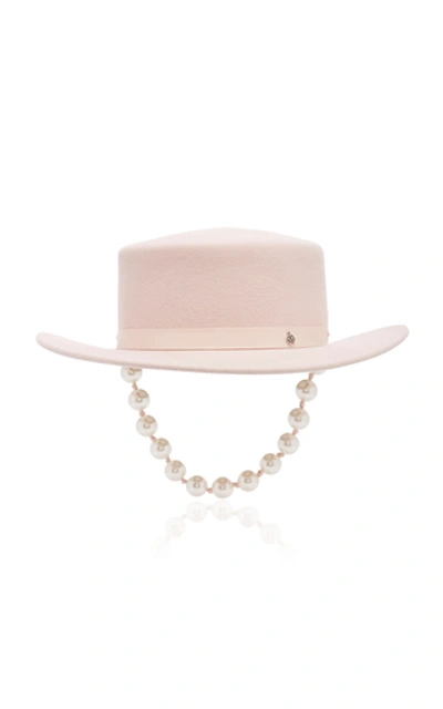 Shop Maison Michel Kiki Gangsta Pearl Embellished Felt Hat In Pink