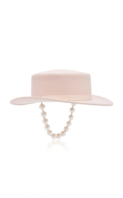 Shop Maison Michel Kiki Gangsta Pearl Embellished Felt Hat In Pink