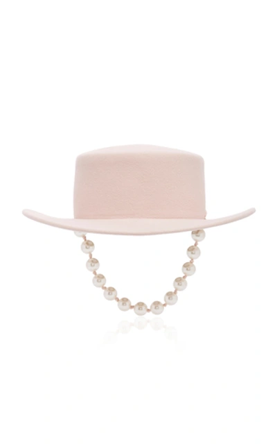 Shop Maison Michel Kiki Gangsta Pearl Embellished Felt Hat In Pink