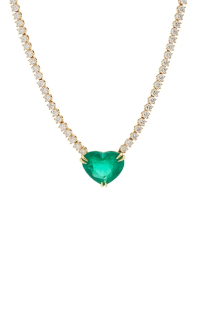 Shop Anita Ko Hepburn Heart-shaped Emerald Necklace In Green