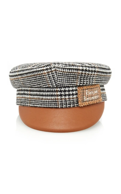 Shop Ruslan Baginskiy Hats Houndstooth Wool Baker Boy Cap In Brown