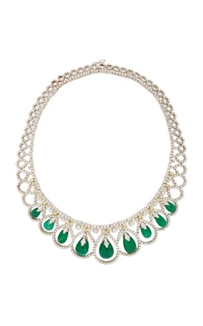 Shop Amrapali 18k White Gold, Emerald, Natural Yellow And White Diamond Nec In Green