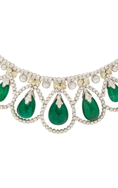 Shop Amrapali 18k White Gold, Emerald, Natural Yellow And White Diamond Nec In Green