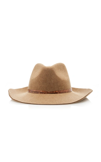 Shop Eric Javits Western Leather-trimmed Wool Fedora In Brown