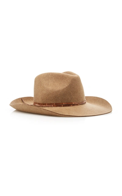 Shop Eric Javits Western Leather-trimmed Wool Fedora In Brown