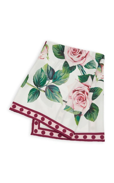 Shop Dolce & Gabbana Floral-print Silk-twill Scarf In White