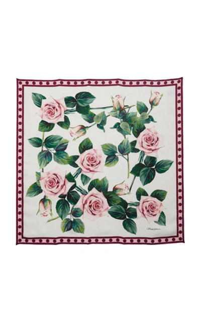 Shop Dolce & Gabbana Floral-print Silk-twill Scarf In White