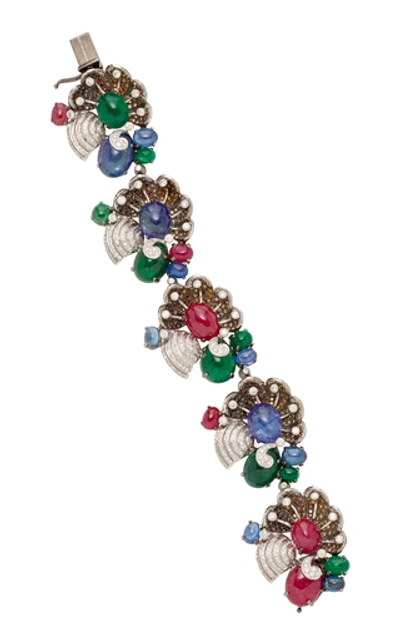 Shop Amrapali 18k White Gold, Emerald, Sapphire, Ruby And Diamond Bracelet In Multi