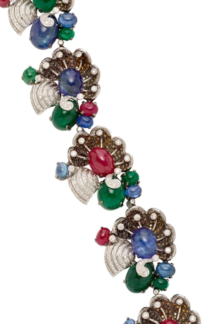 Shop Amrapali 18k White Gold, Emerald, Sapphire, Ruby And Diamond Bracelet In Multi