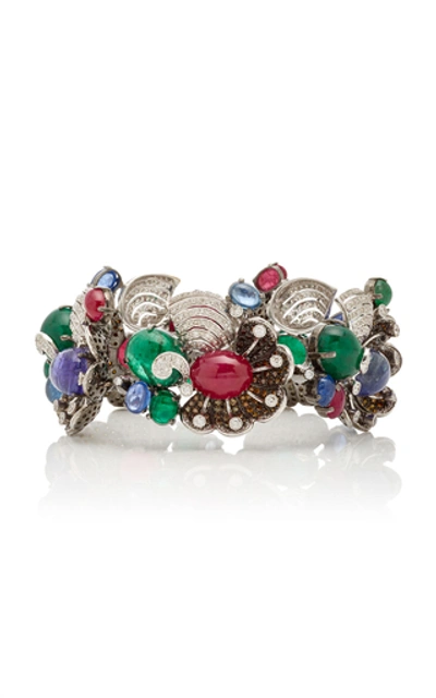 Shop Amrapali 18k White Gold, Emerald, Sapphire, Ruby And Diamond Bracelet In Multi