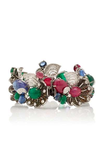 Shop Amrapali 18k White Gold, Emerald, Sapphire, Ruby And Diamond Bracelet In Multi