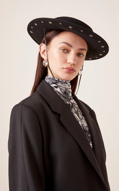 Shop Gigi Burris Annie Silk-trimmed Embellished Wool-felt Fedora In Black