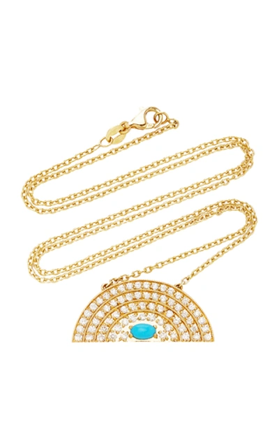 Shop Andrea Fohrman 18k Yellow-gold, White Diamond, And Turquoise Necklace
