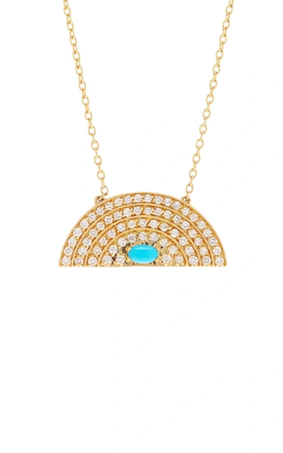 Shop Andrea Fohrman 18k Yellow-gold, White Diamond, And Turquoise Necklace