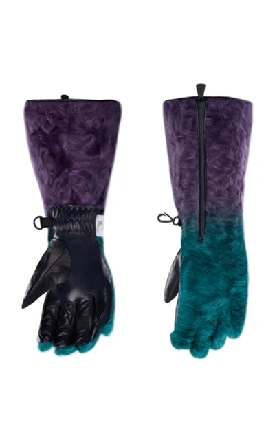 Shop Moncler Genius 3 Moncler Grenoble Genius Padded Tech-shearling Gloves In Green