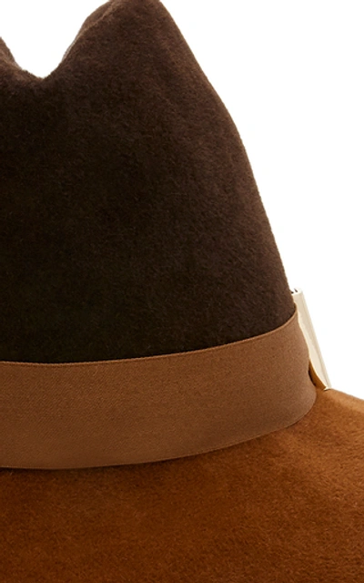 Shop Gigi Burris Exclusive Requiem Sateen-trimmed Wool-felt Fedora In Brown
