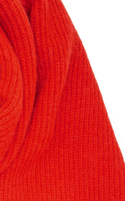 Shop Ganni Ribbed Wool-blend Scarf In Red