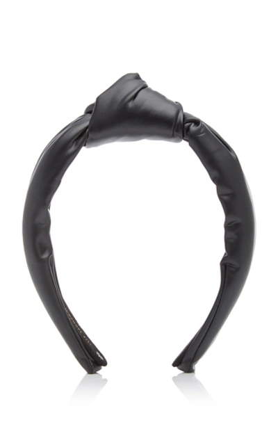 Shop Lele Sadoughi Faux Leather Knotted Headband In Black