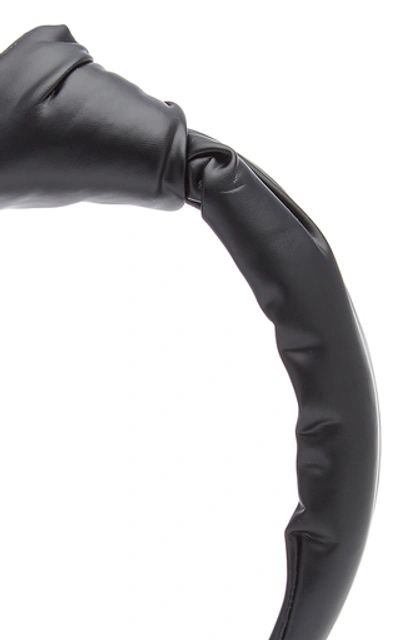 Shop Lele Sadoughi Faux Leather Knotted Headband In Black