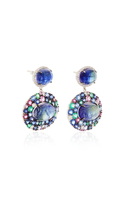 Shop Amrapali 18k White Gold, Tanzanite, Sapphire, Emerald And Diamond Earr In Blue