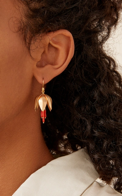 Shop Annette Ferdinandsen 14k Gold And Coral Earrings