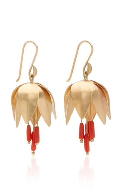 Shop Annette Ferdinandsen 14k Gold And Coral Earrings