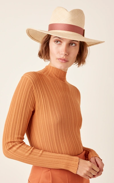 Shop Gigi Burris Jeanne Sateen-trimmed Straw Hat In Neutral