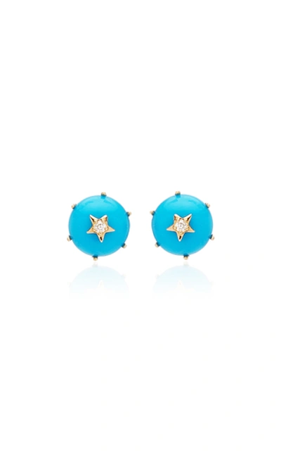 Shop Andrea Fohrman Cosmo 14k Gold, Diamond And Turquoise Earrings In Blue