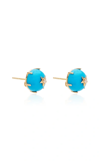 Shop Andrea Fohrman Cosmo 14k Gold, Diamond And Turquoise Earrings In Blue