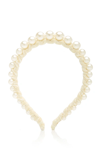 Shop Lele Sadoughi Graduated Pearl Velvet Strand Headband In Ivory