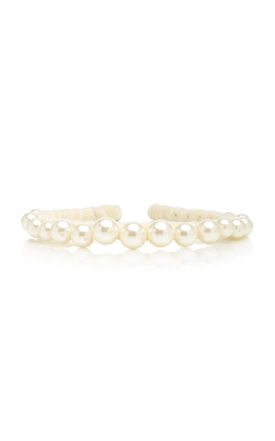 Shop Lele Sadoughi Graduated Pearl Velvet Strand Headband In Ivory