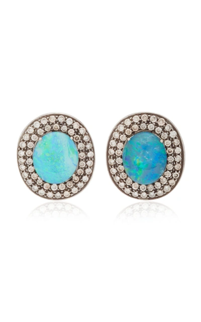 Shop Amrapali 18k White Gold, Opal And Diamond Earrings In Blue