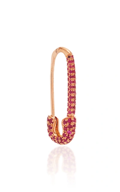 Shop Anita Ko Safety Pin 18k Rose Gold Ruby Single Earring In Red