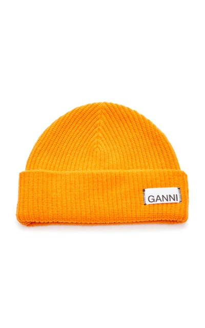 Shop Ganni Wool-blend Beanie In Orange