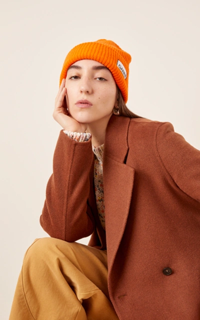 Shop Ganni Wool-blend Beanie In Orange