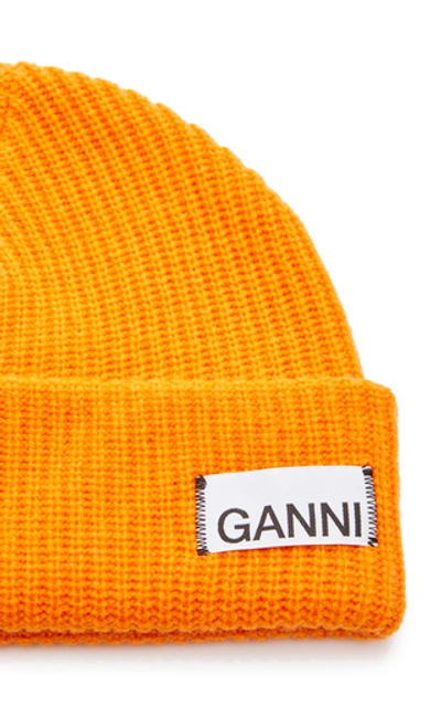 Shop Ganni Wool-blend Beanie In Orange