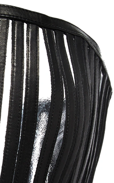 Shop Balmain Cutout Leather Corset In Black