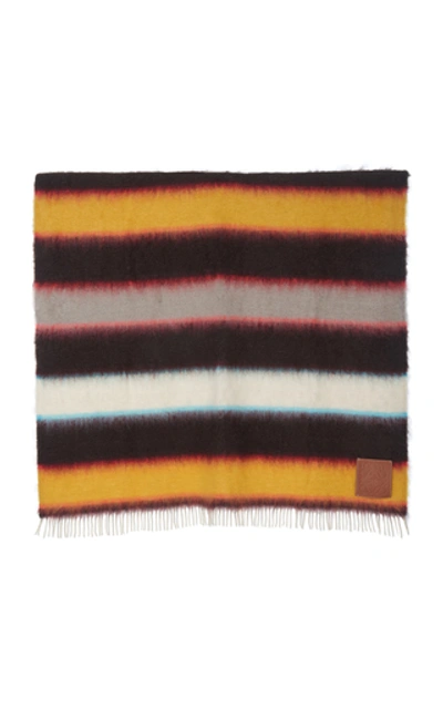 Shop Loewe Fringed Striped Mohair Blanket In Multi