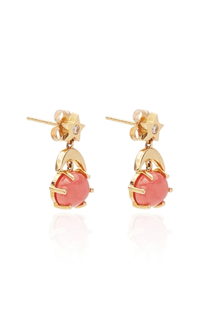 Shop Andrea Fohrman Cosmo 14k Gold, Diamond And Rhodochrosite Earrings In Red