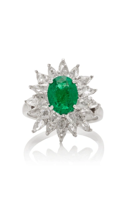 Shop Amrapali 18k White Gold, Emerald And Diamond Ring In Green