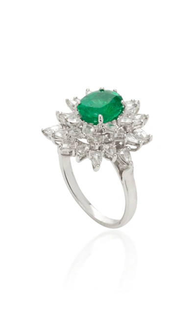 Shop Amrapali 18k White Gold, Emerald And Diamond Ring In Green