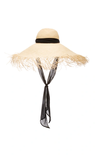 Shop Sensi Studio Oversized Chiffon-trimmed Straw Hat In Neutral
