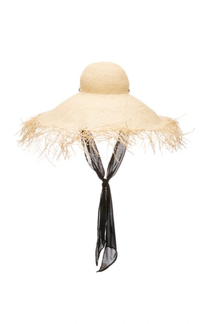 Shop Sensi Studio Oversized Chiffon-trimmed Straw Hat In Neutral